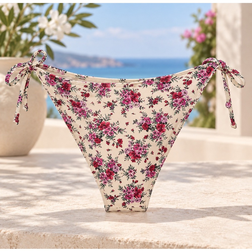 Wild Fable Floral Side Tie Bikini Bottom L 12 14 NWT Romantic Resort